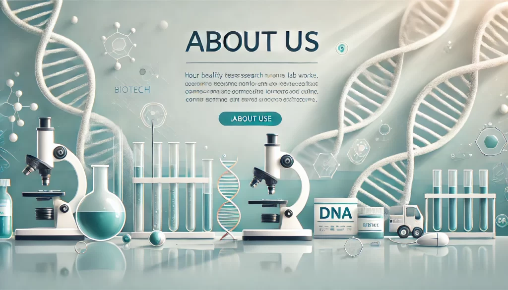 About Us banner with scientific elements