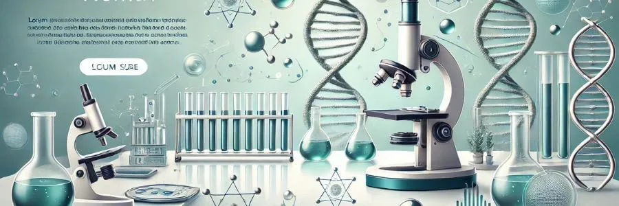Biotech lab hero banner with DNA and lab equipment