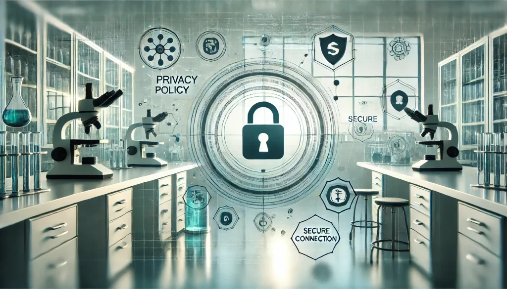 Privacy Policy banner with secure lab setting