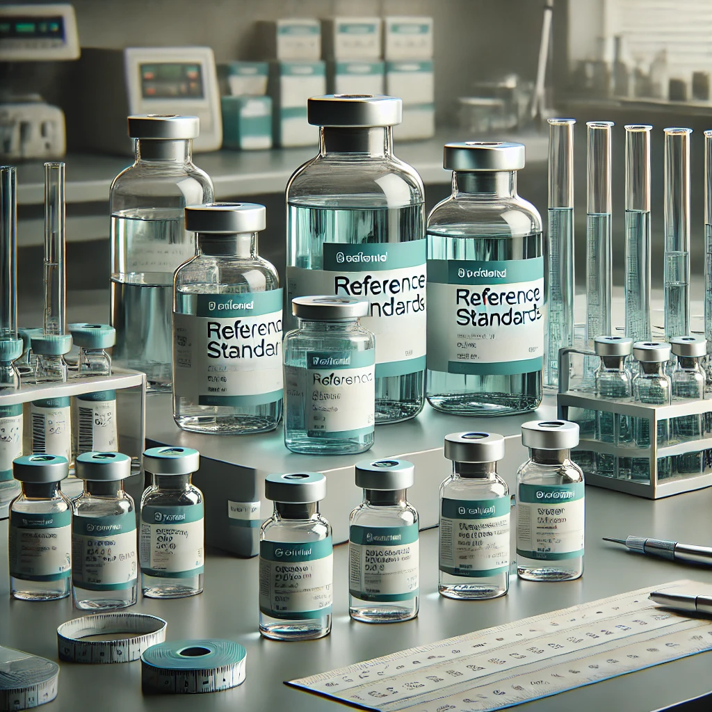 Reference standards in laboratory vials and containers
